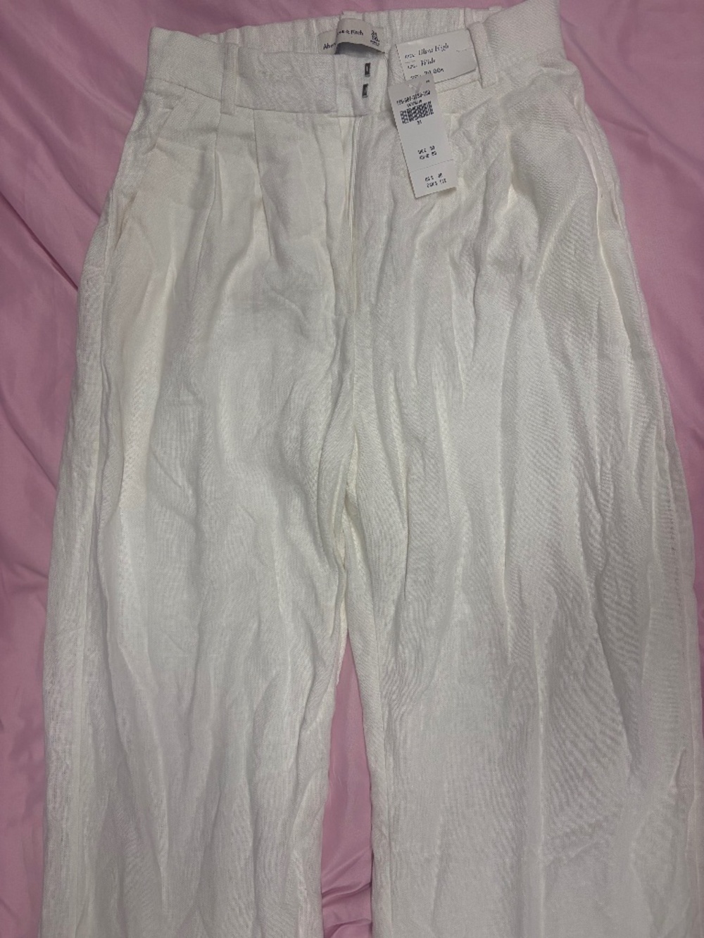 Abercrombie Ultra High Rise Wide Leg Linen Pants White 24 00R NWT